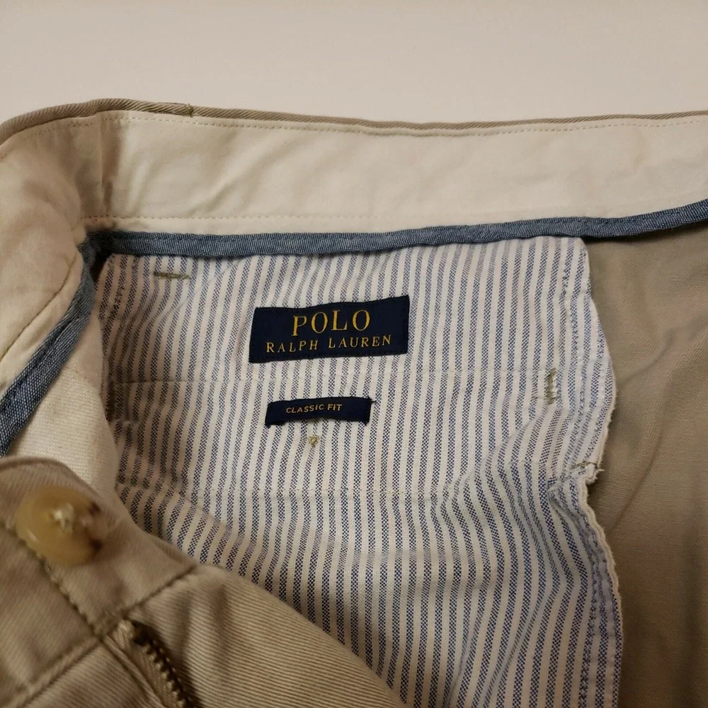 Polo Ralph Lauren Mens Flat Front Khaki Classic Fit Pockets Chino Pants Sz 35/32